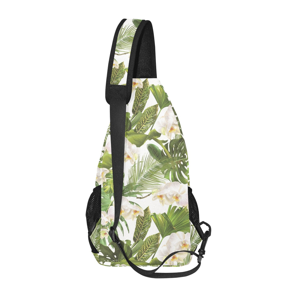 White orchid flower tropical leaves pattern All Over Print Chest Bag