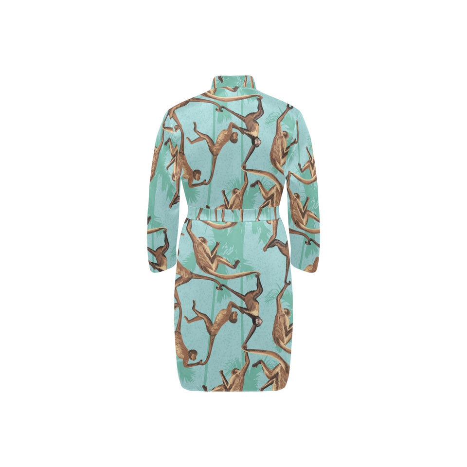 Monkey Palm tree background Men's Long Sleeve Belted Night Robe