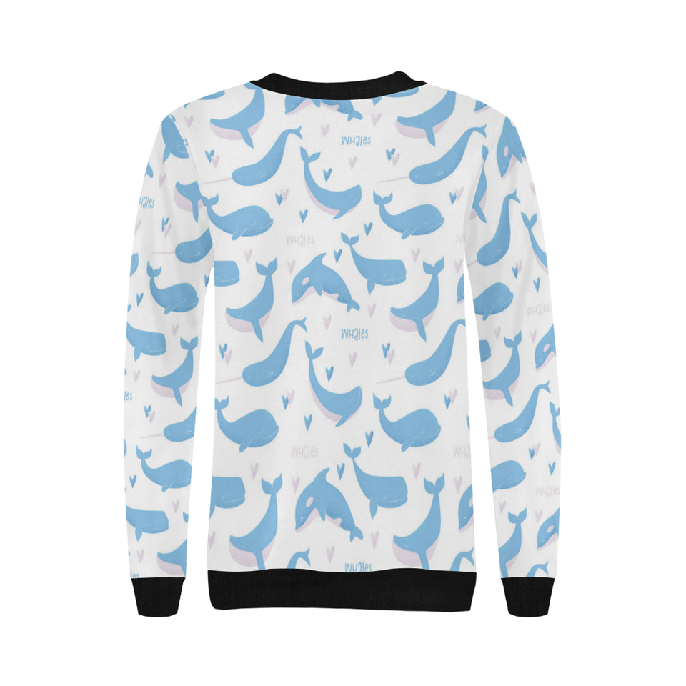 Blue whale pattern Women's Crew Neck Sweatshirt