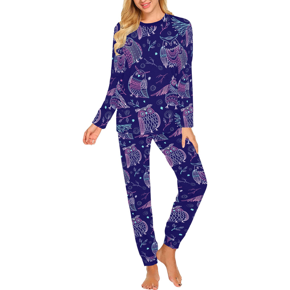 Cute owls pattern boho style ornament Women's All Over Print Pajama Set