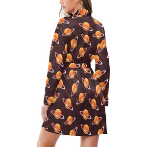 Hamburger Pattern Print Design 05 Women's Long Sleeve Belted Night Robe