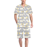 Cute dachshund dog pattern Men's V-Neck Short Pajama Set