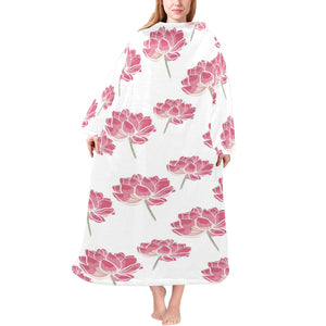 Pink lotus waterlily pattern Blanket Robe with Sleeves