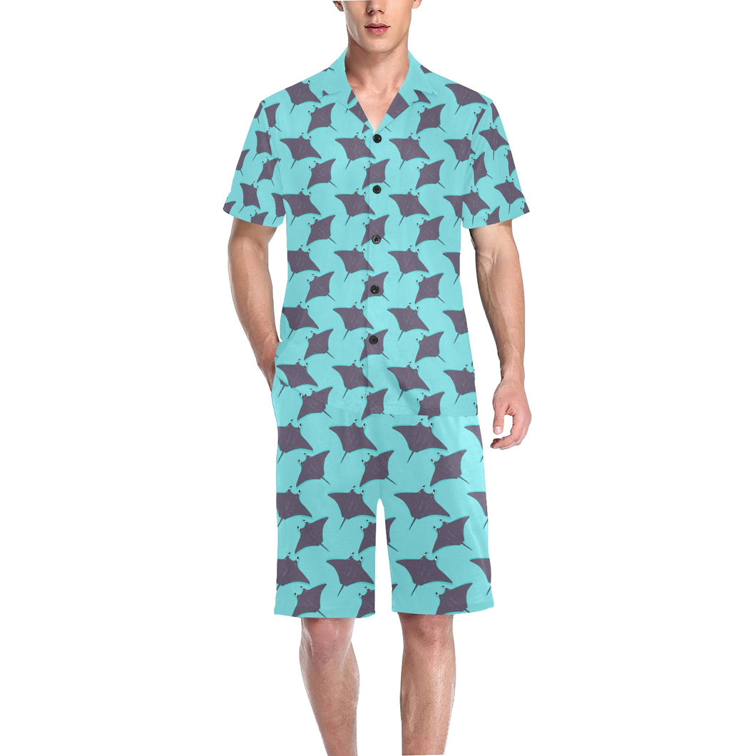 Stingray Pattern Print Design 02 Men's V-Neck Short Pajama Set