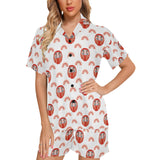 Daruma japanese wooden doll design pattern Women's V-Neck Short Pajama Set