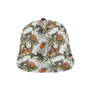 Monkey red hibiscus flower palm leaves floral patt All Over Print Snapback Cap