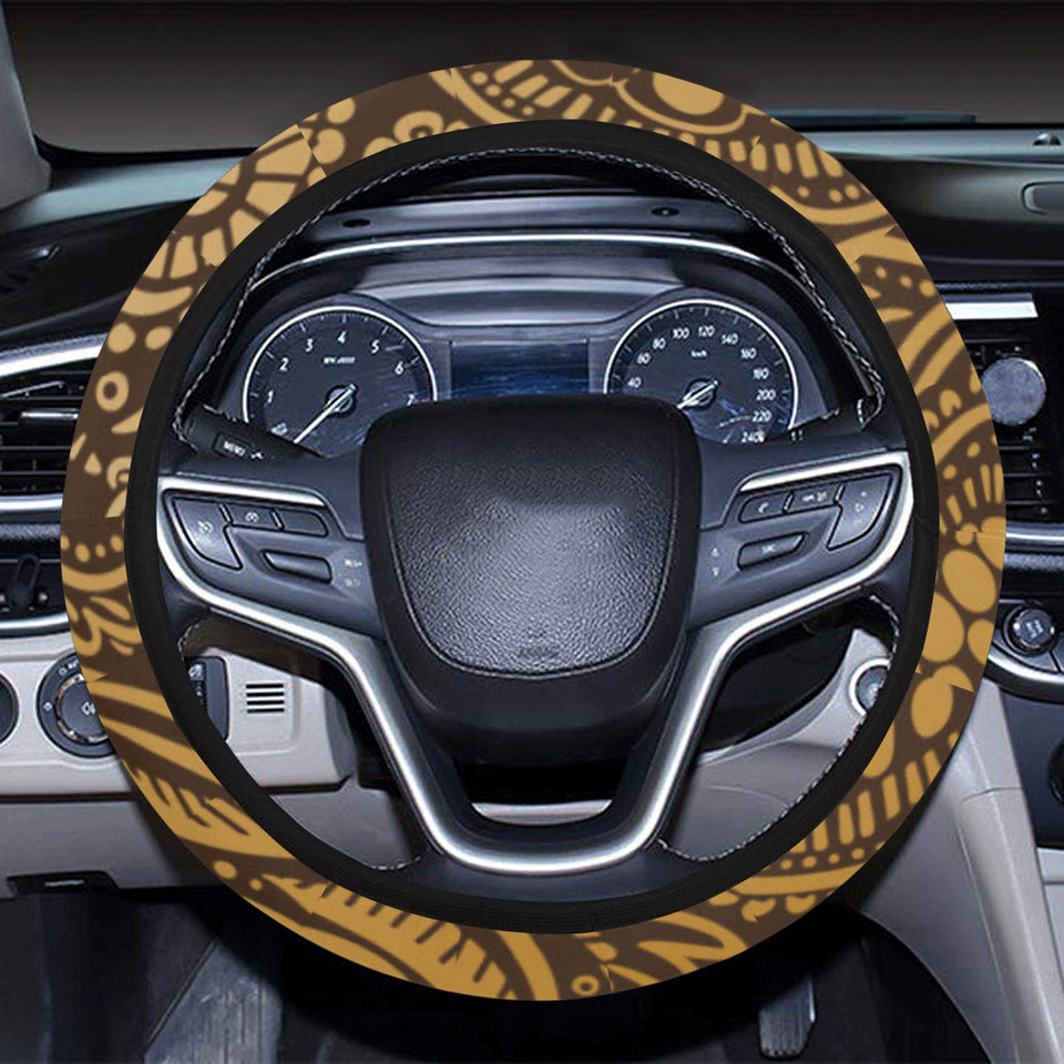 cacao beans tribal polynesian pattern background Car Steering Wheel Cover