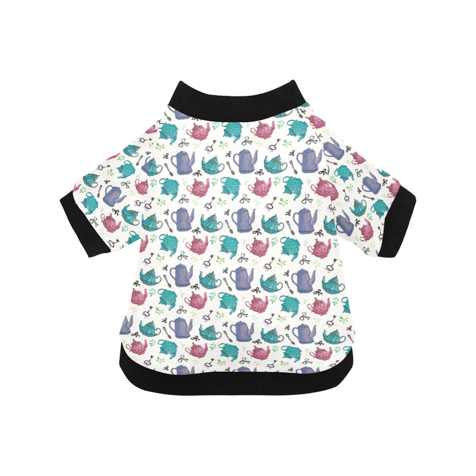 Tea pots Pattern Print Design 05 All Over Print Pet Dog Round Neck Fuzzy Shirt