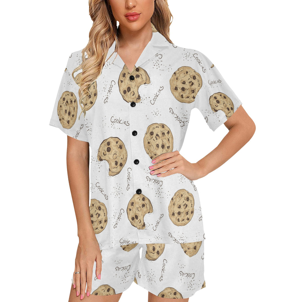 Sketch style cookie pattern Women's V-Neck Short Pajama Set