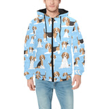 Beagle dog blue background pattern Men's Padded Hooded Jacket