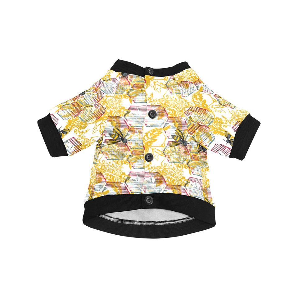 Cool Bee honeycomb leaves pattern All Over Print Pet Dog Round Neck Fuzzy Shirt