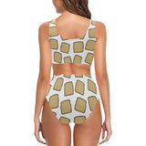 Bread Toast Pattern Print Design 03 Chest Bowknot High Waisted Bikini Swimsuit