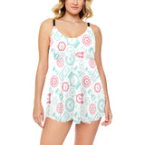 Clock time pattern blackground Chest Sexy Pleated Two Piece Swim Dress