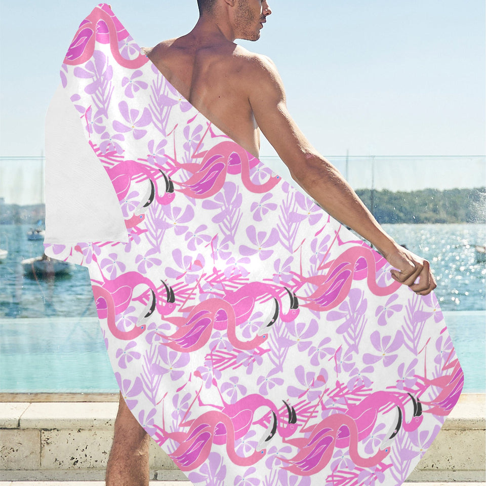 Pink flamingo flower pattern Beach Towel