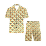 English Bulldog Pattern Print Design 02 Men's V-Neck Short Pajama Set