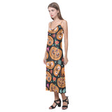 Pumpkin flowers spiderweb Halloween theme V-Neck Open Fork Long Dress
