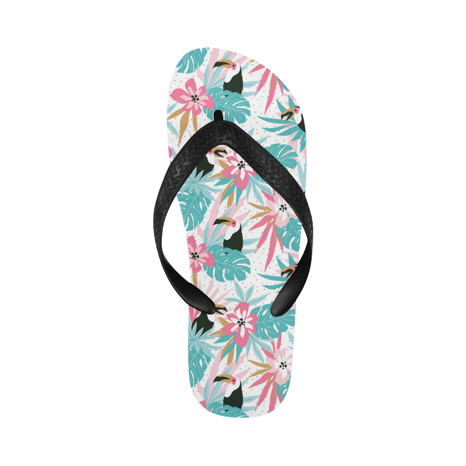 Toucan tropical flower leave pattern Unisex Flip Flops