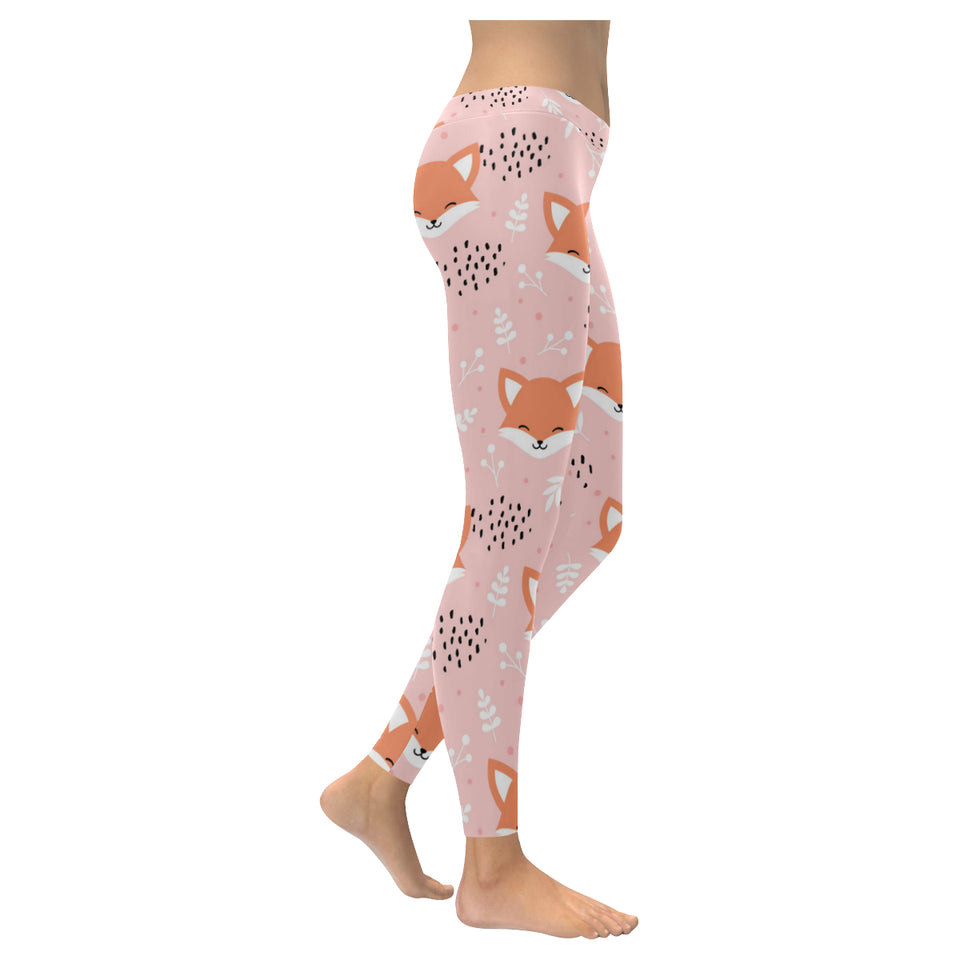 Cute fox pattern pink background Women's Legging Fulfilled In US