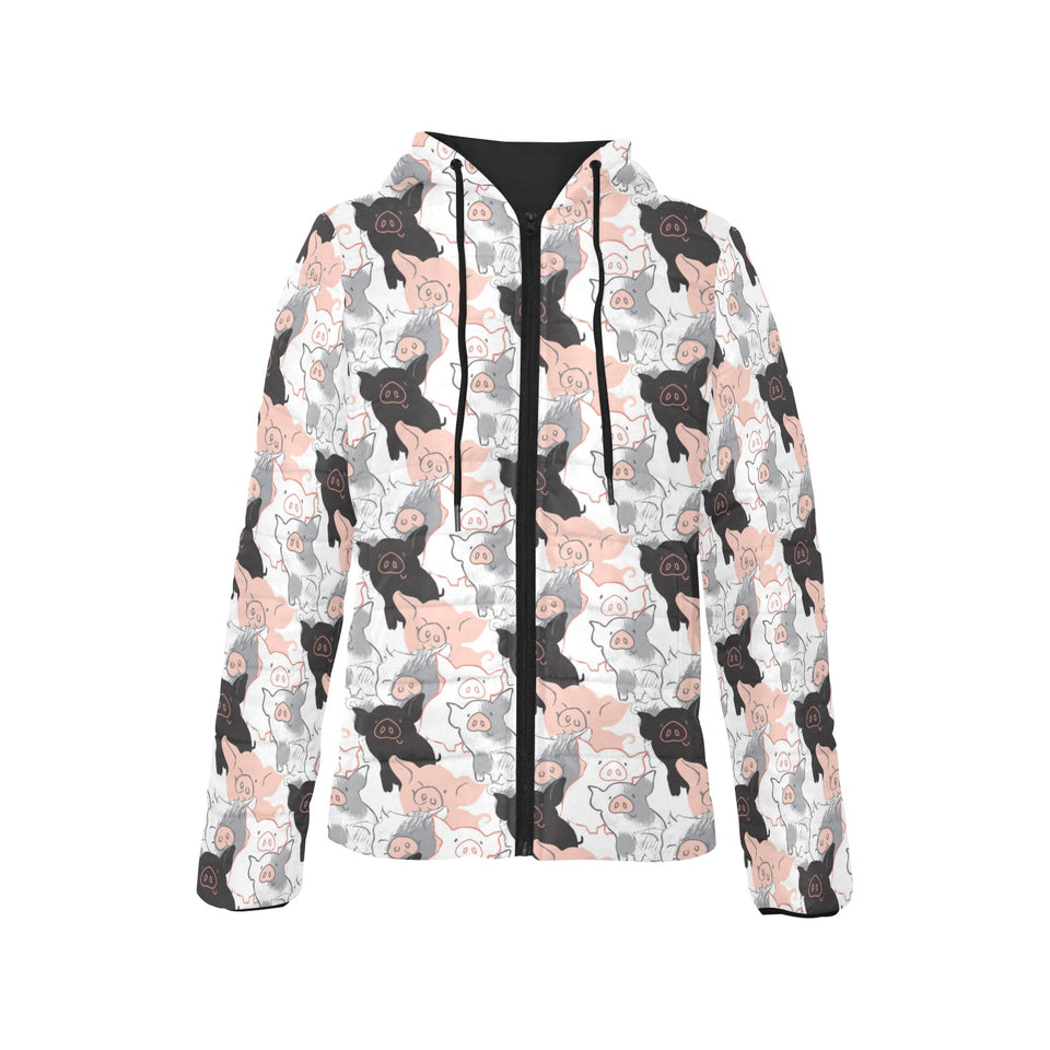 Pig Pattern Print Design 05 Women's Padded Hooded Jacket