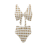 Hamburger Pattern Print Design 02 Chest Bowknot High Waisted Bikini Swimsuit