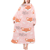 Cute fox pattern pink background Blanket Robe with Sleeves