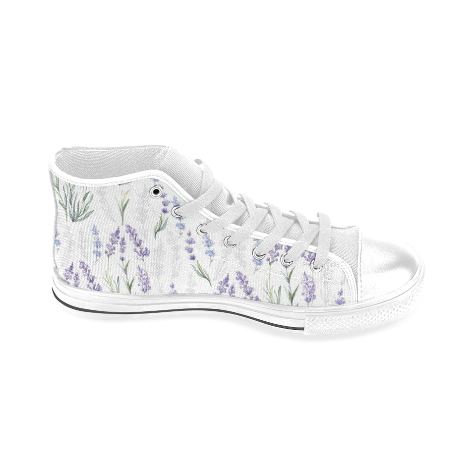 Hand painting Watercolor Lavender Men's High Top Canvas Shoes White