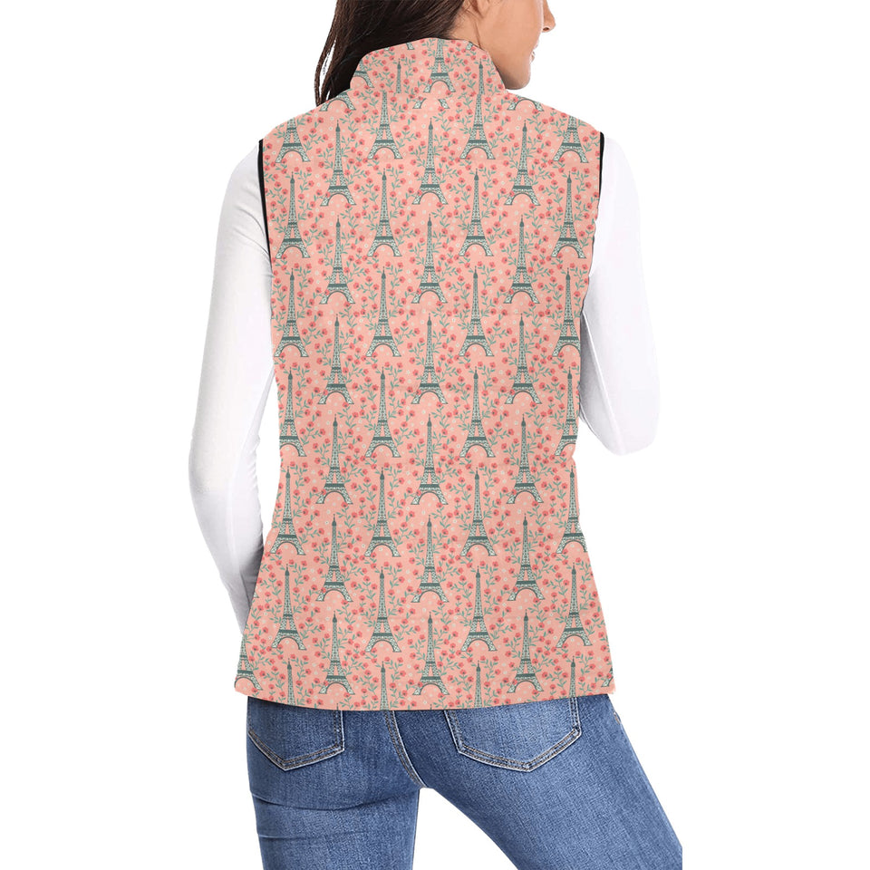Eiffel Tower Flower Pattern Design 03 Women's Padded Vest