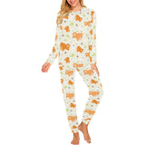 Cute brown pomeranian paw leave bone pattern Women's All Over Print Pajama Set