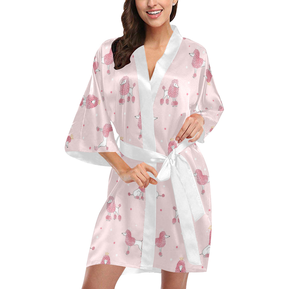 Poodle dog pink color theme Women's Short Kimono Robe