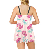 Cute little mermaid pattern Chest Sexy Pleated Two Piece Swim Dress