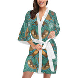 cute brown sea otters ornamental seaweed corals gr Women's Short Kimono Robe