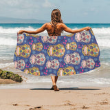 Sugar skull flower pattern Beach Towel