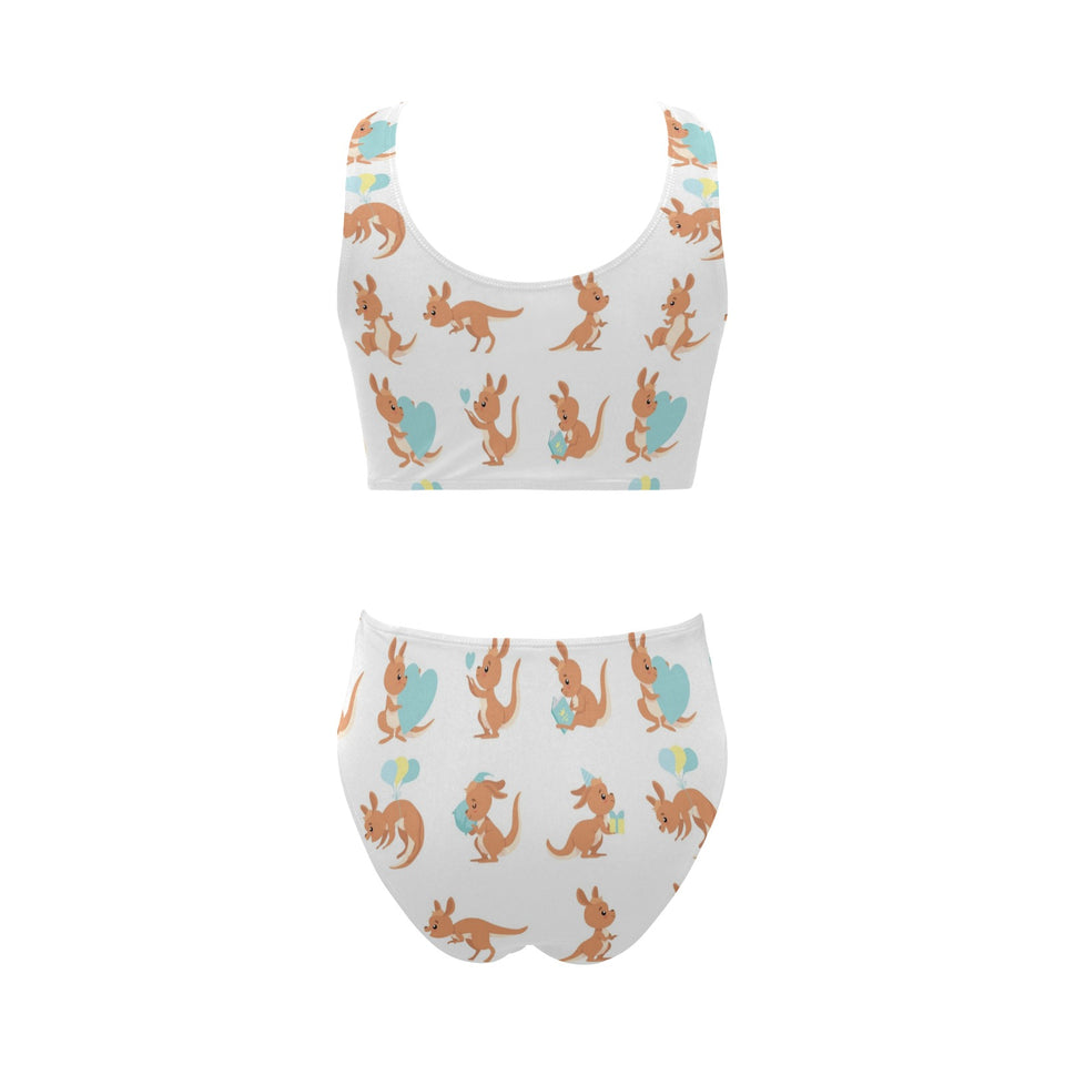 Cute Kangaroo pattern Chest Bowknot High Waisted Bikini Swimsuit
