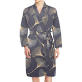 Gold ginkgo leaves Men's Long Sleeve Belted Night Robe