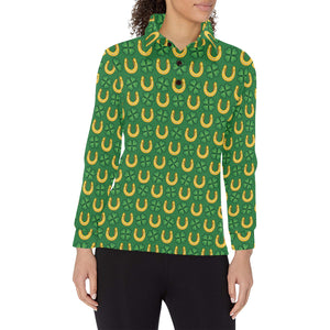 Horseshoes Pattern Print Design 05 Women's Long Sleeve Polo Shirt