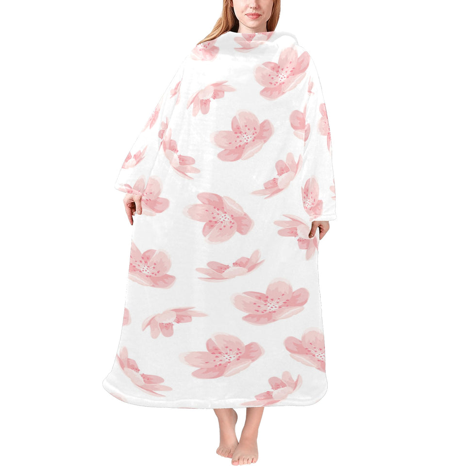 Pink sakura cherry blossom pattern Blanket Robe with Sleeves