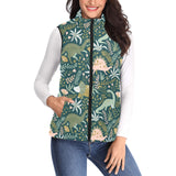 dinosaurs tropical leaves flower pattern Women's Padded Vest