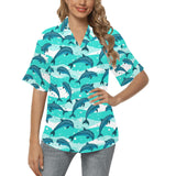 Dolphin sea pattern Women's All Over Print Hawaiian Shirt