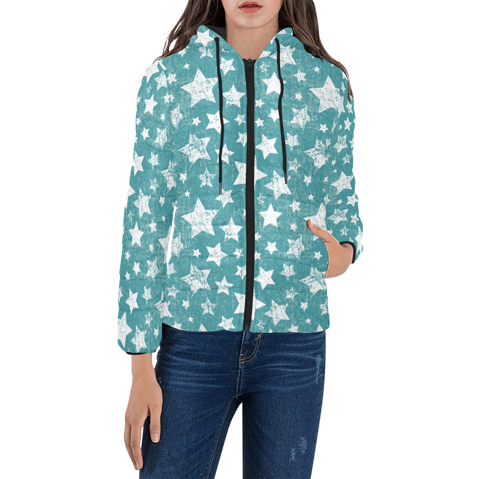 Vintage star pattern Women's Padded Hooded Jacket