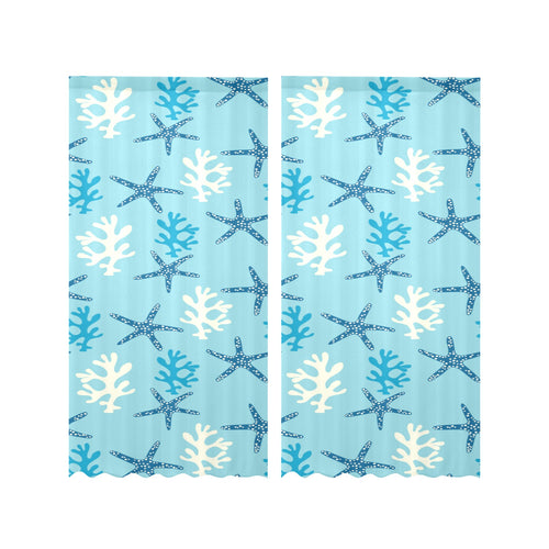 Blue starfish coral reef pattern Gauze Curtain