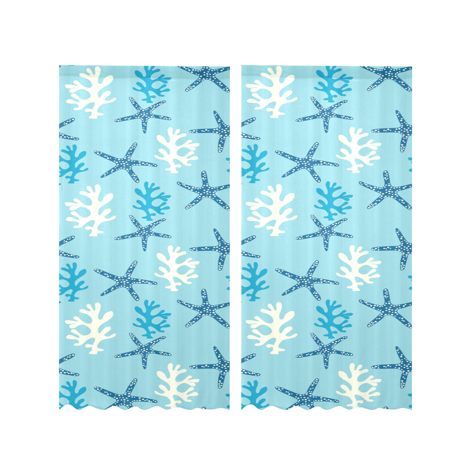 Blue starfish coral reef pattern Gauze Curtain