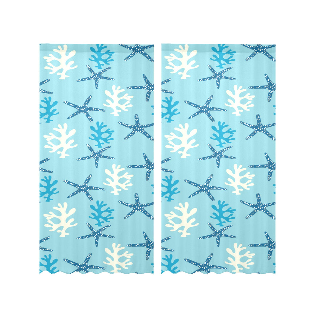 Blue starfish coral reef pattern Gauze Curtain