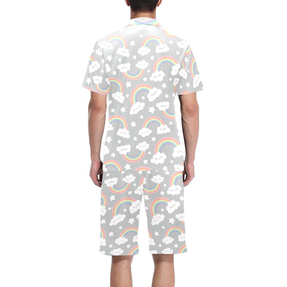 Cute rainbow clound star pattern Men's V-Neck Short Pajama Set