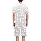 Cute rainbow clound star pattern Men's V-Neck Short Pajama Set
