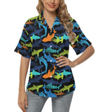 Colorful shark Women's All Over Print Hawaiian Shirt