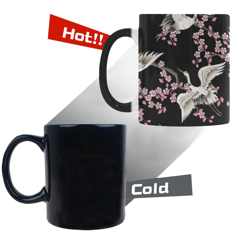 Japanese crane pink sakura pattern Morphing Mug Heat Changing Mug