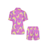 Moon pink rose background Women's V-Neck Short Pajama Set