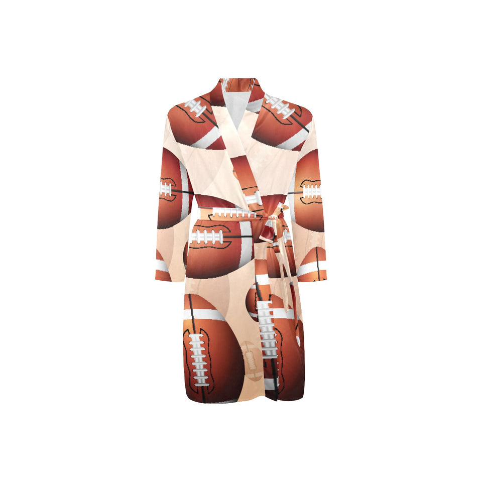 American football ball design pattern Men's Long Sleeve Belted Night Robe