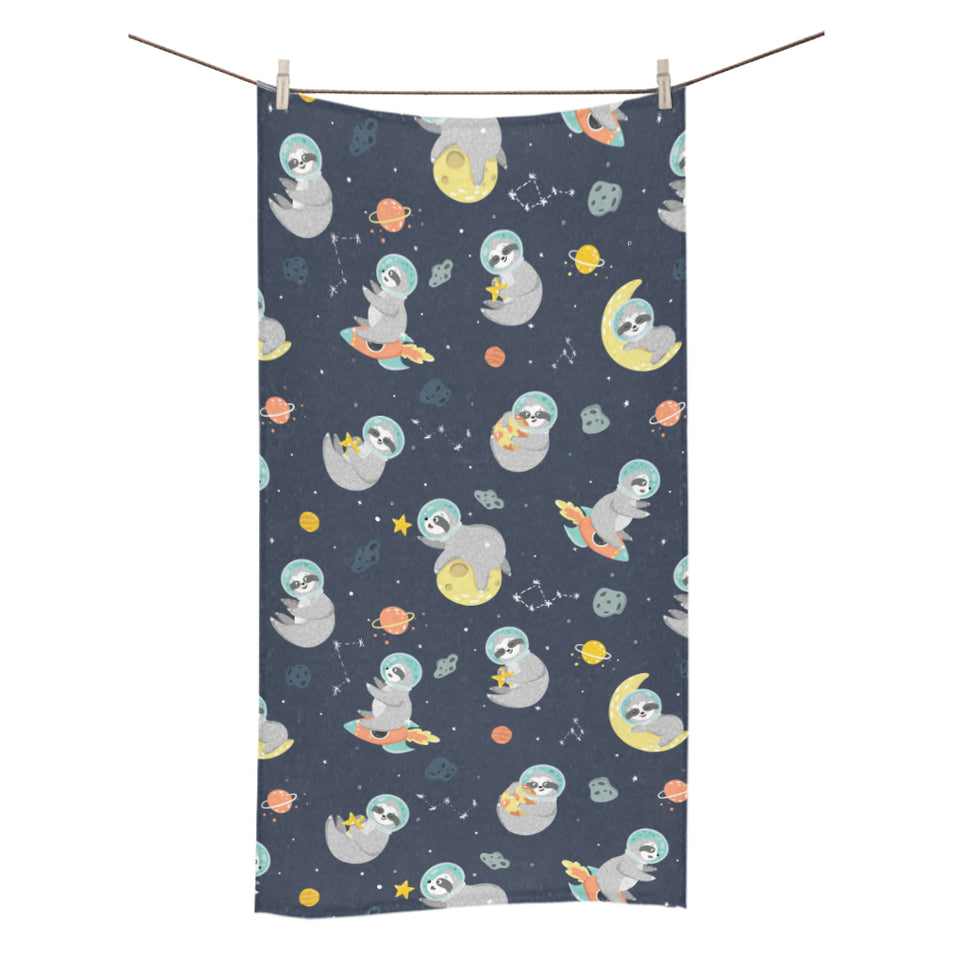 Cute sloth astronaut star planet rocket pattern Bath Towel
