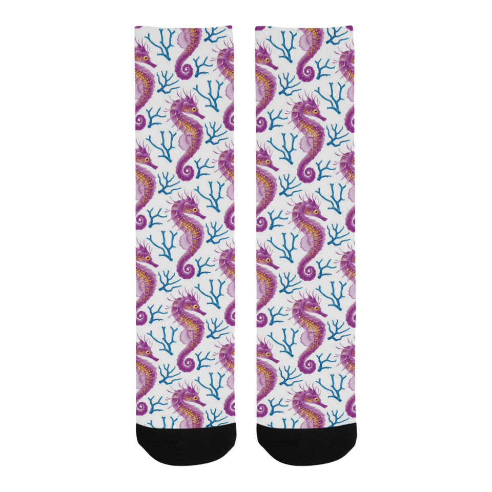 Purple seahorse blue coral pattern Crew Socks